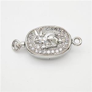 Copper Hare Connector Pave Zirconia Chinese Zodiac Platinum Plated, approx 10-14mm