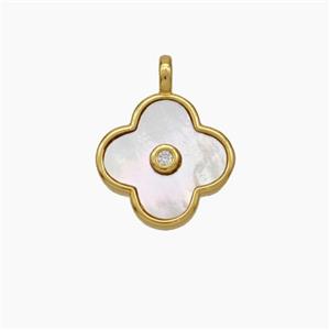 Copper Clover Pendant Pave Shell Gold Plated, approx 12mm