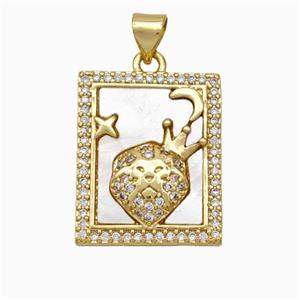 Copper Tarot Card Pendant Pave Shell Zirconia Zodiac Leo 18K Gold Plated, approx 17-20mm