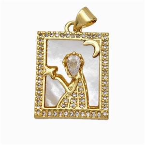 Copper Tarot Card Pendant Pave Shell Zirconia Zodiac Virgo 18K Gold Plated, approx 17-20mm