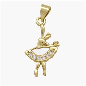 Copper Dancer Pendant Pave Shell Zirconia 18K Gold Plated, approx 13-19mm