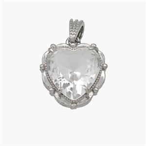 Copper Heart Pendant Pave Crystal Glass Platinum Plated, approx 13mm