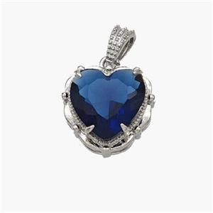 Copper Heart Pendant Pave Blue Crystal Glass Platinum Plated, approx 13mm