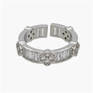 Copper Rings Pave Zirconia Clover Platinum Plated, approx 6mm, 18mm dia