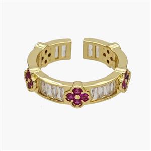 Copper Rings Pave Zirconia Clover Gold Plated, approx 6mm, 18mm dia