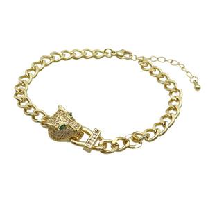 Copper Bracelet Leopard Pave Zircon Gold Plated, approx 13-30mm, 6mm, 18-23cm length