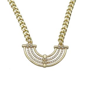 Copper Necklace Rainbow Pave Zircon Gold Plated, approx 15-30mm, 4.5mm, 45-50cm length