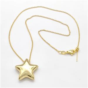 Copper Necklace Star Gold Plated, approx 23mm, 1.4mm, 42cm length