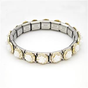 Stainless Steel Module Bracelet Flower Pave Resin, approx 9mm, 17cm length