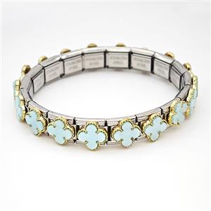 Stainless Steel Module Bracelet Clover Pave Shell, approx 9mm, 17cm length