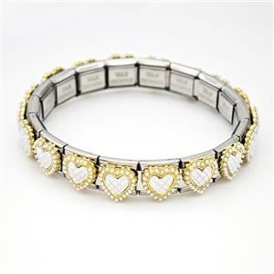 Stainless Steel Module Bracelet Heart Pave Pearlized Resin, approx 9mm, 17cm length