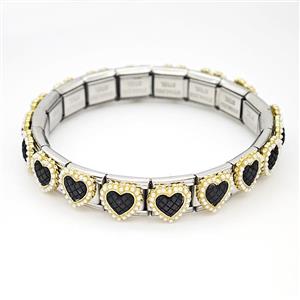 Stainless Steel Module Bracelet Heart Pave Pearlized Resin, approx 9mm, 17cm length