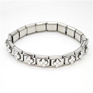 Stainless Steel Module Bracelet Clover White Enamel, approx 9mm, 17cm length