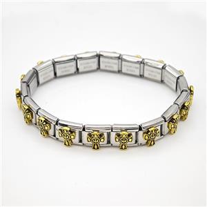 Raw Stainless Steel Module Bracelet Pave Alloy Cross, approx 9-10mm, 17cm length
