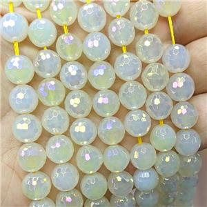 Natural White Agate Beads Faceted Round Yellow Dye AB-Color Electroplated, approx 10mm dia