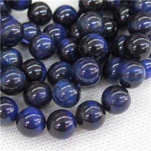 Tiger eye stone beads blue smooth round, approx 12mm dia