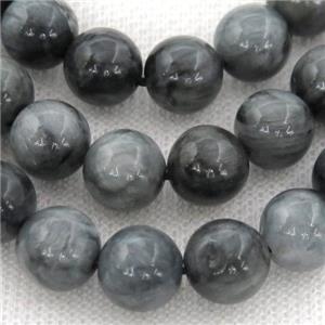 Natural Gray Hawk Eye Stone Beads Smooth Round Grayblack A-Grade, approx 10mm dia
