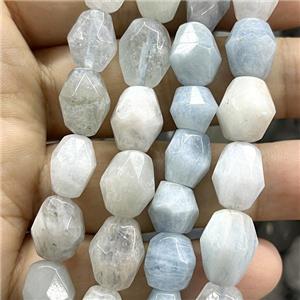 blue Aquamarine beads, faceted freeform, approx 10-14mm