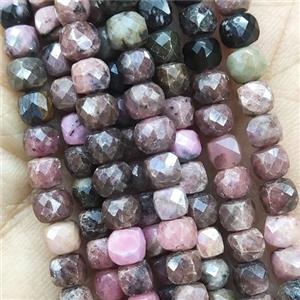 pink Rhodonite Beads, faceted cube, approx 4mm