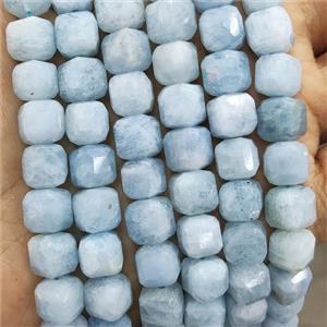Natural Blue Aquamarine Beads Faceted Cube, approx 8-10mm