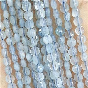 Natural Blue Aquamarine Beads Faceted Circle, approx 4mm
