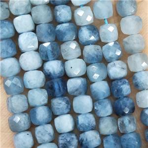 Natural Blue Aquamarine Beads Faceted Cube, approx 3.7-4.4mm