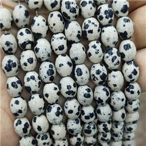 Natural Black Dalmatian Rice Beads Barrel, approx 8-10mm