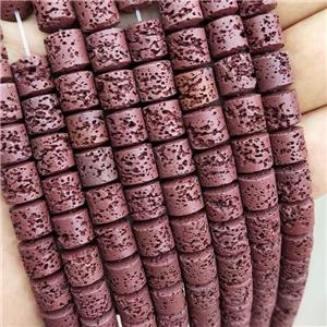 Rock Lava Column Beads Maroon Red Dye, approx 6mm