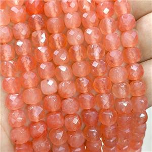 Peach Jade Beads Dye Faceted Cube, approx 7-8mm