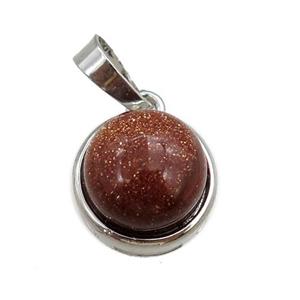 gold sandstone pendant, circle, platinum plated, approx 11mm, 13mm dia