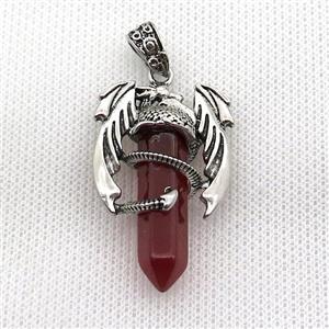 Alloy Dragon Pendant Pave Red Dye Agate Antique Silver, approx 10mm, 25-40mm