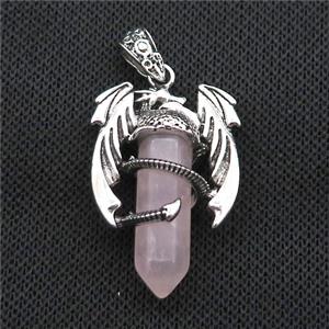 Alloy Dragon Pendant Pave Pink Rose Quartz Antique Silver, approx 10mm, 25-40mm