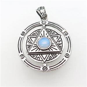 Zinc Alloy David Star Pendant Pave White Opalite Circle Antique Silver, approx 38mm