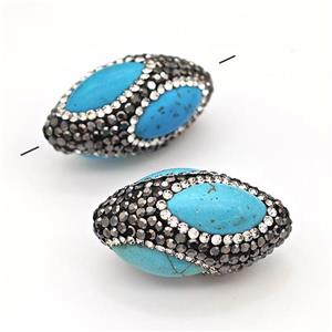 Clay Rice Beads Pave Rhinestone Blue Synthetic Turquoise, approx 18-35mm