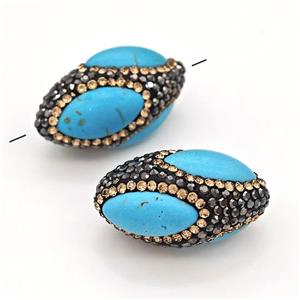 Clay Rice Beads Pave Rhinestone Blue Synthetic Turquoise, approx 18-35mm