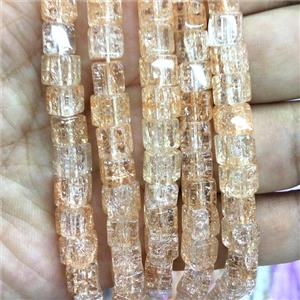 peach Crackle Crystal Glass cube beads, approx 6x6mm
