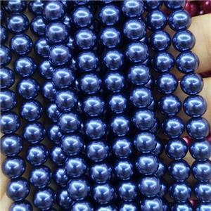 royalBlue Pearlized Glass Beads, round, approx 8mm, 52pcs per st