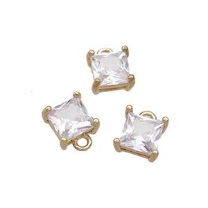 Copper Square Pendant Pave Crystal Glass Gold Plated, approx 7mm