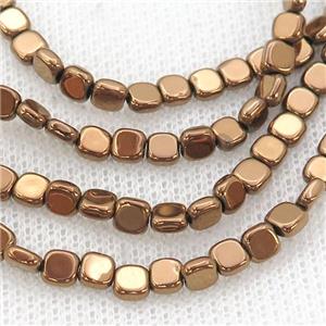 Hematite Beads Square Brown, approx 4mm