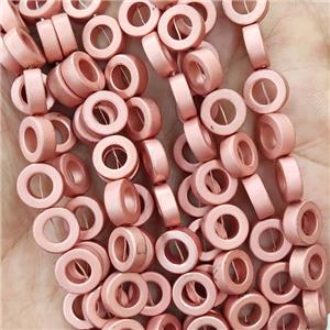 Hematite Ring Beads Circle Rose Gold Matte, approx 8mm