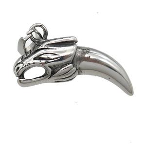 Stainless Steel dragon charm pendant horn antique silver, approx 14-38mm