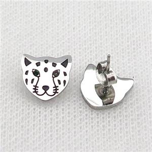 Raw Stainless Steel Stud Earring Enamel Tiger, approx 12mm