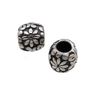 Stainless Steel Round Beads Large Hole Flower Antique Silver, approx 10-11mm, 5mm hole