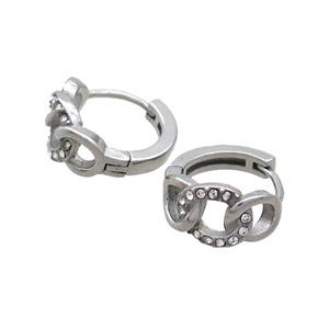 Raw Stainless Steel Hoop Earrings Pave Rhinestone, approx 14mm dia