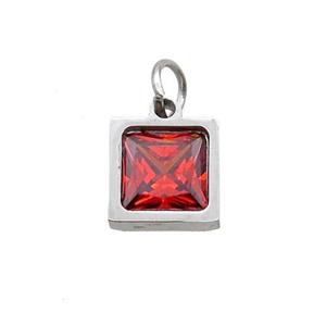 Raw Stainless Steel Square Pendant Pave Orange Zircon, approx 6x6mm