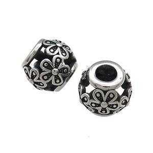 Titanium Steel Round Beads Large Hole Hollow Antique Silver, approx 9-11mm, 4mm hole