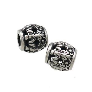 Titanium Steel Barrel Beads Large Hole Hollow Antique Silver, approx 9-10mm, 4mm hole