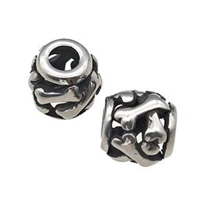 Titanium Steel Barrel Beads Large Hole Hollow Antique Silver, approx 9-10mm, 4mm hole
