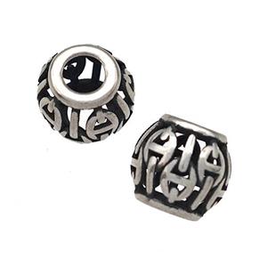 Stainless Steel Round Beads Hollow Large Hole Antique Silver, approx 9-10mm, 4mm hole