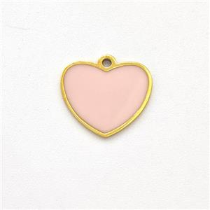 Stainless Steel Heart Pendant Pink Enamel Gold Plated, approx 10mm